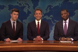 Seth Meyers Returns to ‘SNL’ Weekend Update, Colin Jost Blames Him for Trump Presidency (Video)