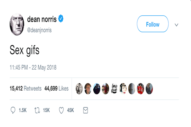 Screenshot of Dean Norris Tweet Screenshot of Dean Norris Tweet
