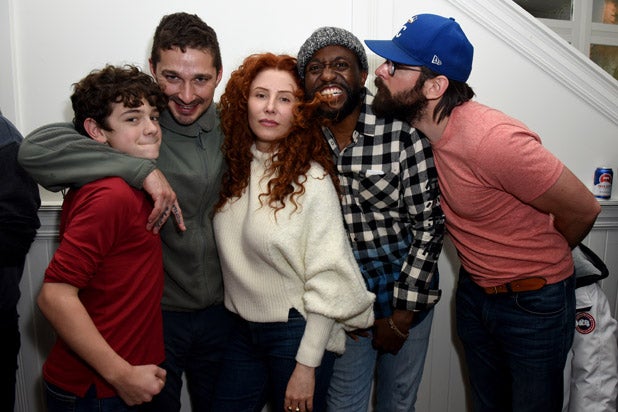 PARK CITY, UTAH - JANUARY 25: (L-R) Noah Jupe, Shia LaBeouf, Alma Har'el, Byron Bowers, and Martin Starr at the Honey Boy party at DIRECTV Lodge presented by AT&T at Sundance Film Festival 2019 on January 25, 2019 in Park City, Utah. ( PARK CITY, UTAH - JANUARY 25: (L-R) Noah Jupe, Shia LaBeouf, Alma Har'el, Byron Bowers, and Martin Starr at the Honey Boy party at DIRECTV Lodge presented by AT&T at Sundance Film Festival 2019 on January 25, 2019 in Park City, Utah. (