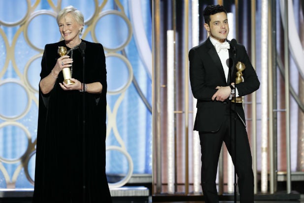 Glenn Close and Rami Malek at the Golden Globes