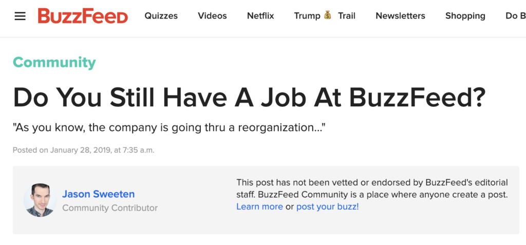 Buzzfeed Contributor Posts Do You Still Have A Job At