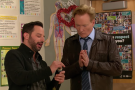 Nick Kroll and Conan O’Brien Take Over a High School Sex Ed Class – and Bring Lots of Fruit (Video)