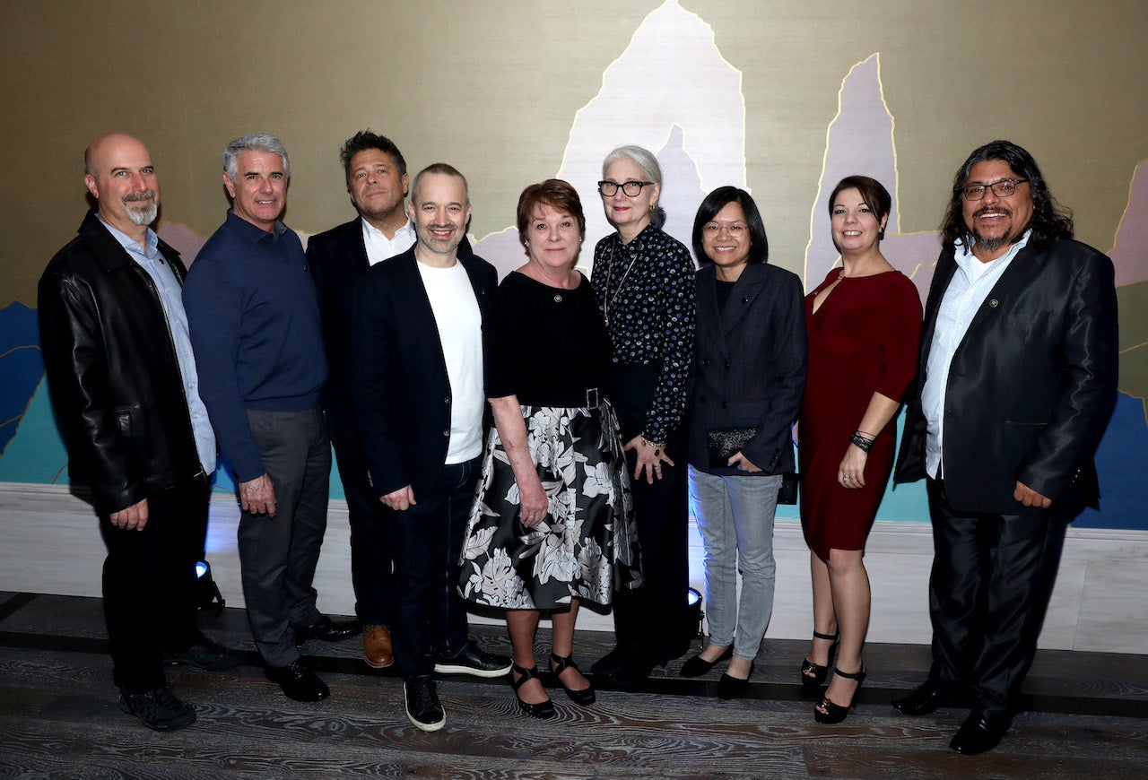 Dolby Laboratories celebrated the 91st Academy Award nominees in the Best Cinematography, Sound Editing, and Sound Mixing categories at h Club in Hollywood on February 21, 2019. (L-R) Tom Ozanich, ìA Star is Born,î Dean Zupancic, ìA Star is Born,î Tim Cavagin, ìBohemian Rhapsody,î John Warhurst, ìBohemian Rhapsody,î Mary H. Ellis, ìFirst Man,î Mildred Iatrou Morgan, ìFirst Man,î Ai-Ling Lee, ìFirst Man,î Nina Hartstone, ìBohemian Rhapsody,î and Sergio Diaz, ìRoma.î(Photo by Matt Sayles/Invision for Dolby Laboratories/AP Images)