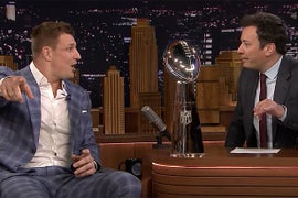 How Gronk Got His Head Cut by a Beer Can at Patriots’ Super Bowl Victory Parade (Video)