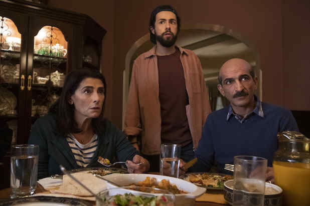 Maysa (Hiam Abbass), Ramy (Ramy Youssef), and Farouk (Amr Waked), in "Ramy."