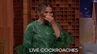 Chrissy Teigen ‘1,000 Percent’ Bails on Touching Live Cockroaches With Jimmy Fallon (Video)