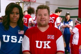 Benedict Cumberbatch Drills Michelle Obama in James Corden’s UK vs US Dodgeball Game (Video)