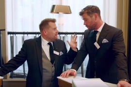 Chris Hemsworth and James Corden Have a Good Old-Fashioned Waiter-Battle (Video)