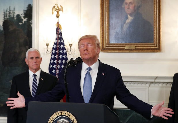 President Donald Trump in the White House Diplomatic Room on Oct. 23