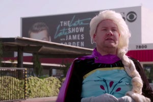 James Corden as Queen Elsa in "Crosswalk the Musical: Frozen"