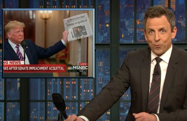 Late Night Mocks Trump S Post Acquittal Antics Newspaper Boy Videos