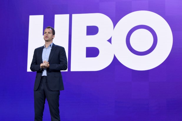 Casey Bloys speaks at a 2020 HBO event.