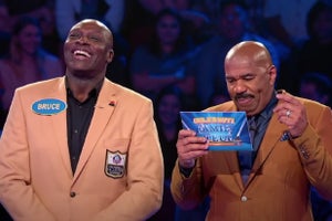 Bruce Smith and Steve Harvey on "Celebrity Family Feud"