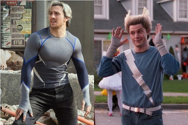 Aaron Taylor-Johnson and Evan Peters as Quicksilver