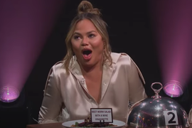 Chrissy Teigen Avoids Eating Bull Penis by Revealing She and John Legend Had Bathroom Sex at the DNC (Video)