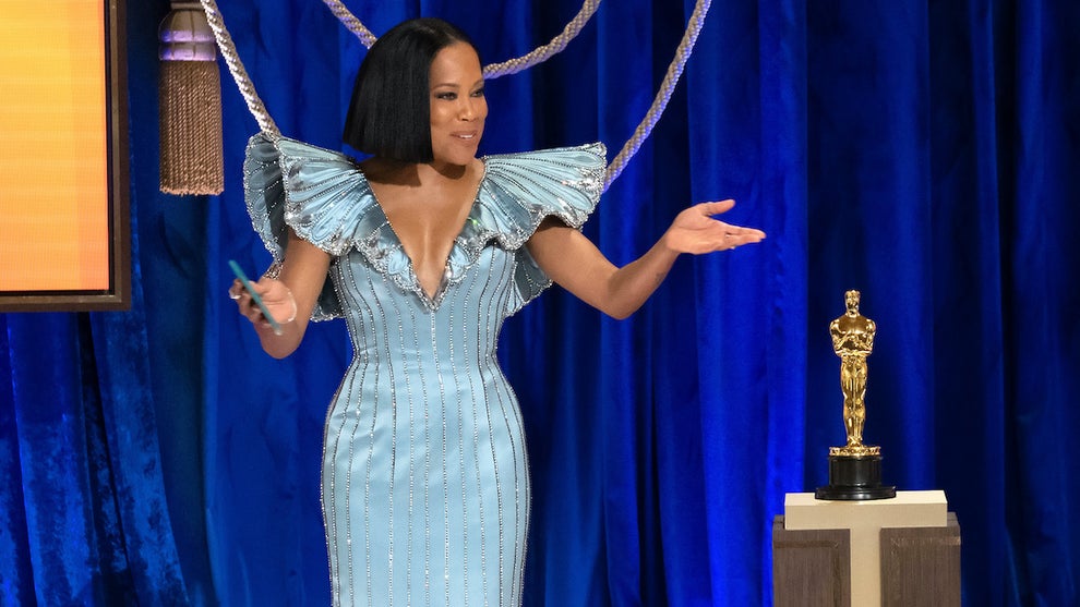 Regina King presents the Oscar® for Original Screenplay during the live ABC Telecast of The 93rd Oscars® at Union Station in Los Angeles, CA on Sunday, April 25, 2021.