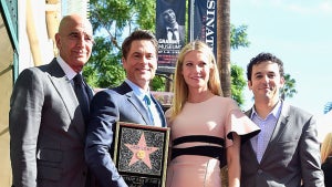 Tom Barrack (L) with stars Rob Lowe, Gwyneth Paltrow and Fred Savage