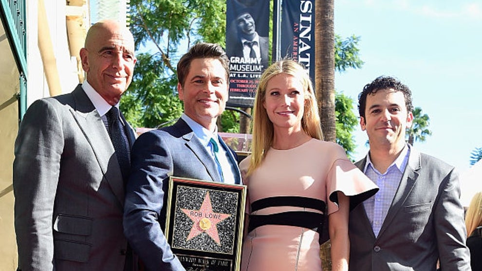 Tom Barrack (L) with stars Rob Lowe, Gwyneth Paltrow and Fred Savage