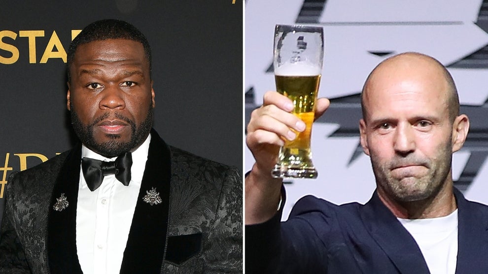A split image of 50 Cent and Jason Statham