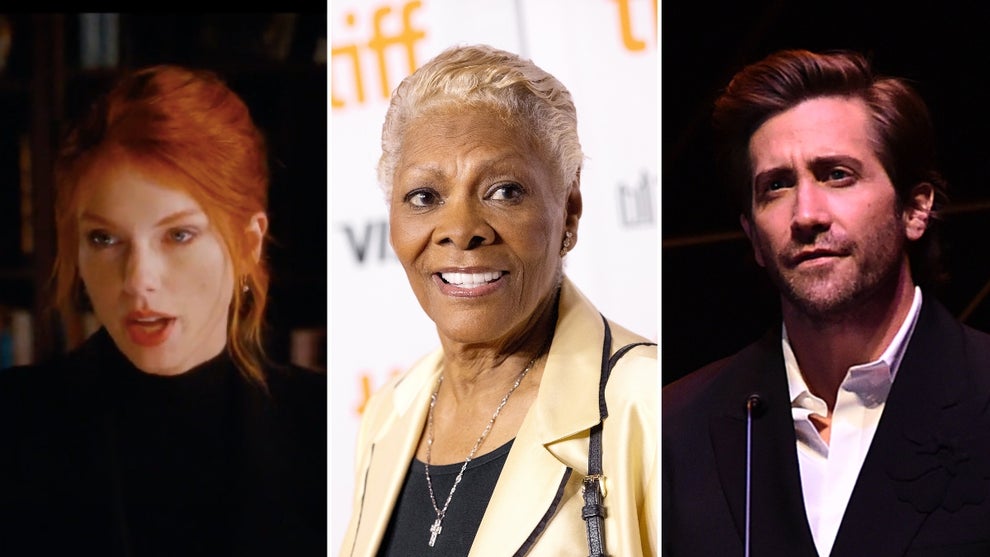 A split collage featuring Taylor Swift, Dionne Warwick and Jake Gyllenhaal from left to right