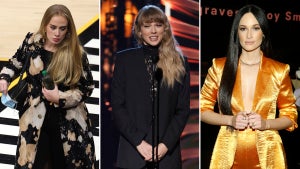 A collage split image featuring (from left to right) Adele, Taylor Swift and Kacey Musgraves