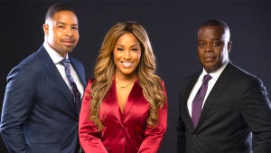 Black News Channel anchors Mike Hill and Sharon Reed are shown with CEO Princell Hair. (Courtesy BNC)