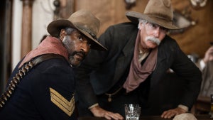 1883, LaMonica Garrett as Thomas and Sam Elliot as Shea of the Paramount+ original series 1883.
