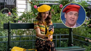 Lily Collins in "Emily in Paris," Peyton Manning on "SNL" (inset) (Netflix/NBC)