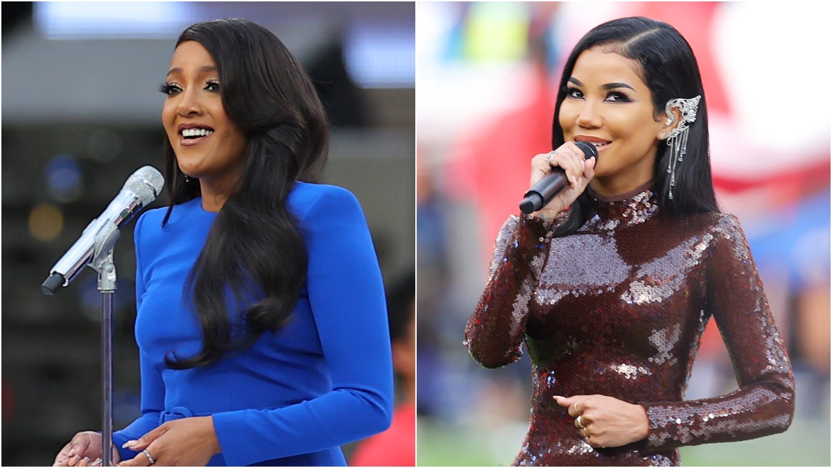 Jhene Aiko Sparkles in Brown Dress and Pumps Singing at Super Bowl –  Footwear News