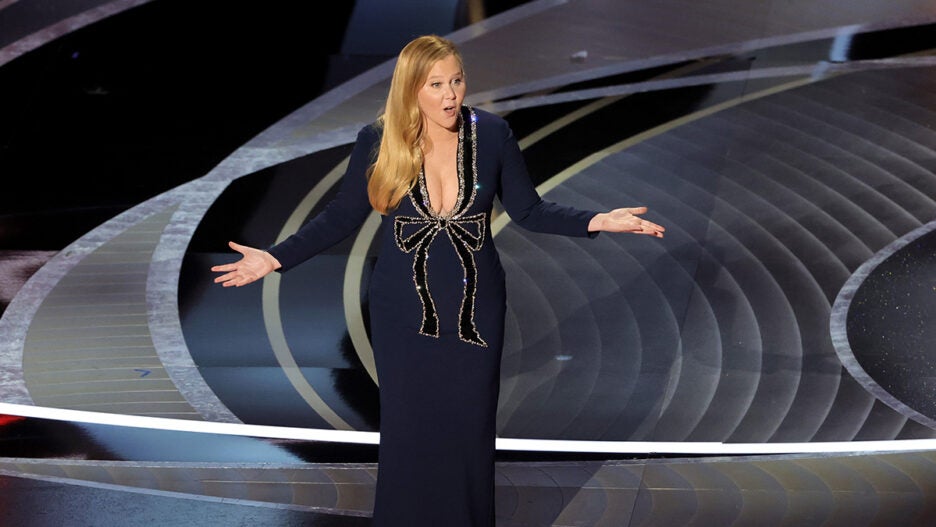 Co-host Amy Schumer speaks onstage during the 94th Annual Academy Awards at Dolby Theatre on March 27, 2022 (Getty Images)