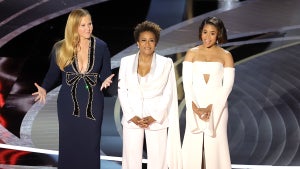 Co-hosts Amy Schumer, Wanda Sykes, and Regina Hall speak onstage during the 94th Annual Academy Awards at Dolby Theatre on March 27, 2022 (Getty Images)