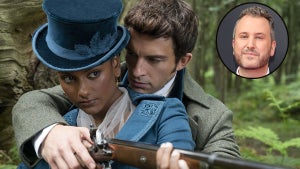 Simone Ashley as Kate Sharma and Jonathan Bailey as Anthony Bridgerton in "Bridgerton" Season 2; Chris Van Dusen, inset (Netflix/Getty Images)
