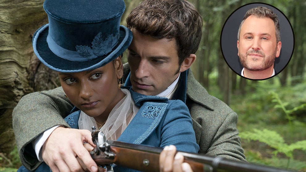 Simone Ashley as Kate Sharma and Jonathan Bailey as Anthony Bridgerton in "Bridgerton" Season 2; Chris Van Dusen, inset (Netflix/Getty Images)