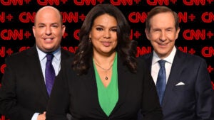 CNN+ talent, from left, Brian Stelter, Sara Sidner, and Chris Wallace.