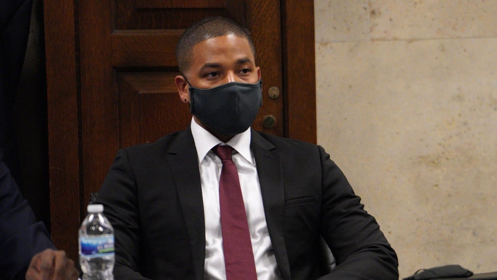 MARCH 10: Actor Jussie Smollett appears at his sentencing hearing at the Leighton Criminal Court Building on March 10, 2022 in Chicago, Illinois. Smollett was found guilty last year of lying to police about a hate crime after he reported that two masked men physically attacked him, yelling racist and anti-gay remarks near his Chicago home in 2019. (Photo by Brian Cassella-Pool/Getty Images)