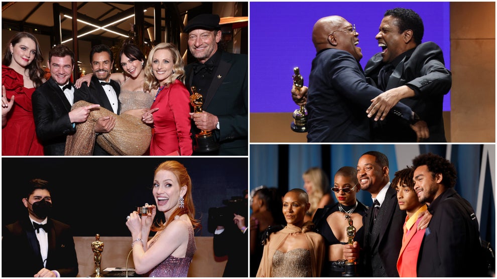 Oscars party report CODA cast Denzel Washington Samuel L. Jackson Jessica Chastain WIll Smith Jada Pinkett Smith