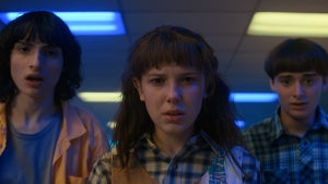 Finn Wolfhard as Mike Wheeler, Millie Bobby Brown as Eleven and Noah Schnapp as Will Byers in "Stranger Things" (Netflix)