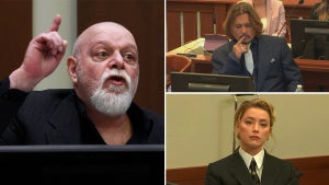 Isaac Baruch, Johnny Depp and Amber Heard in court. (Credit: YouTube)