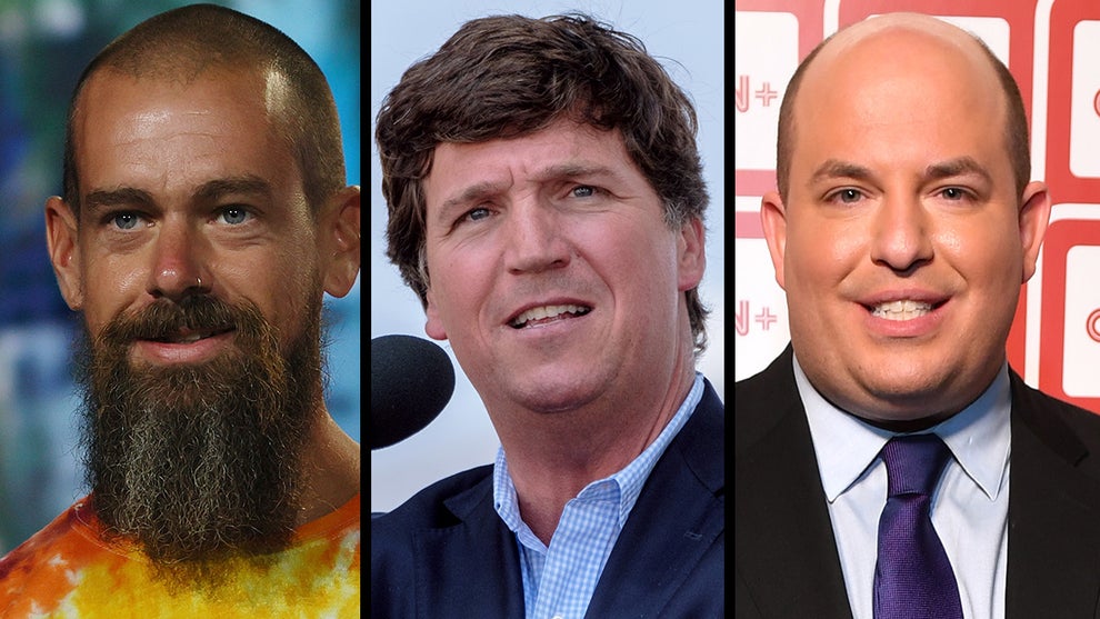 Jack Dorsey, Tucker Carlson, Brian Stelter (Getty Images)