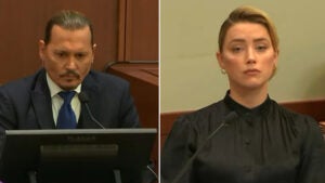 Johnny Depp and Amber Heard in court on April 25, 2022. (Credit: YouTube/Law&Crime)