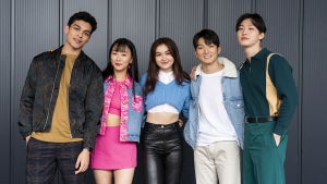 Anthony Keyvan as Q, Gia Kim as Yuri, Anna Cathcart as Kitty, Minyeong Choi as Dae, Sang Hen Lee as Min Ho in "XO Kitty" (Young Sol/Netflix)