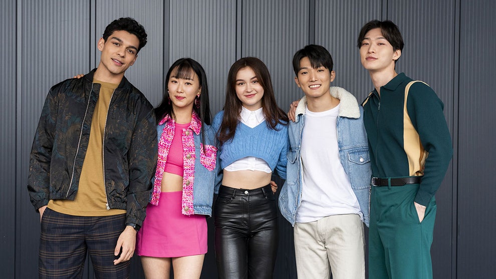 Anthony Keyvan as Q, Gia Kim as Yuri, Anna Cathcart as Kitty, Minyeong Choi as Dae, Sang Hen Lee as Min Ho in "XO Kitty" (Young Sol/Netflix)