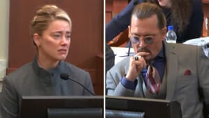 Amber Heard and Johnny Depp in court Monday. (Credit: YouTube/Law&Crime)