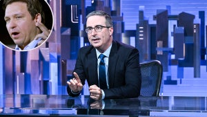 John Oliver (HBO), Ron DeSantis inset (Getty Images)