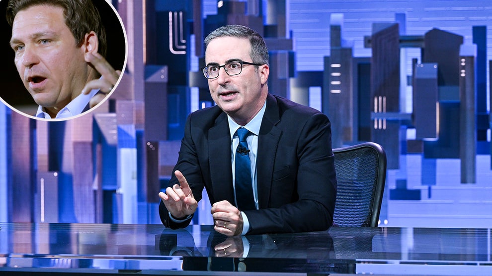 John Oliver (HBO), Ron DeSantis inset (Getty Images)