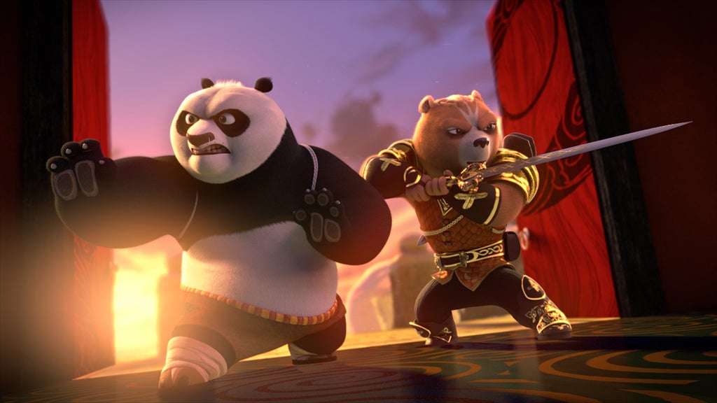 Jack Black as Po and Rita Ora as Wandering Blade in "Kung Fu Panda: The Dragon Knight" (Netflix)
