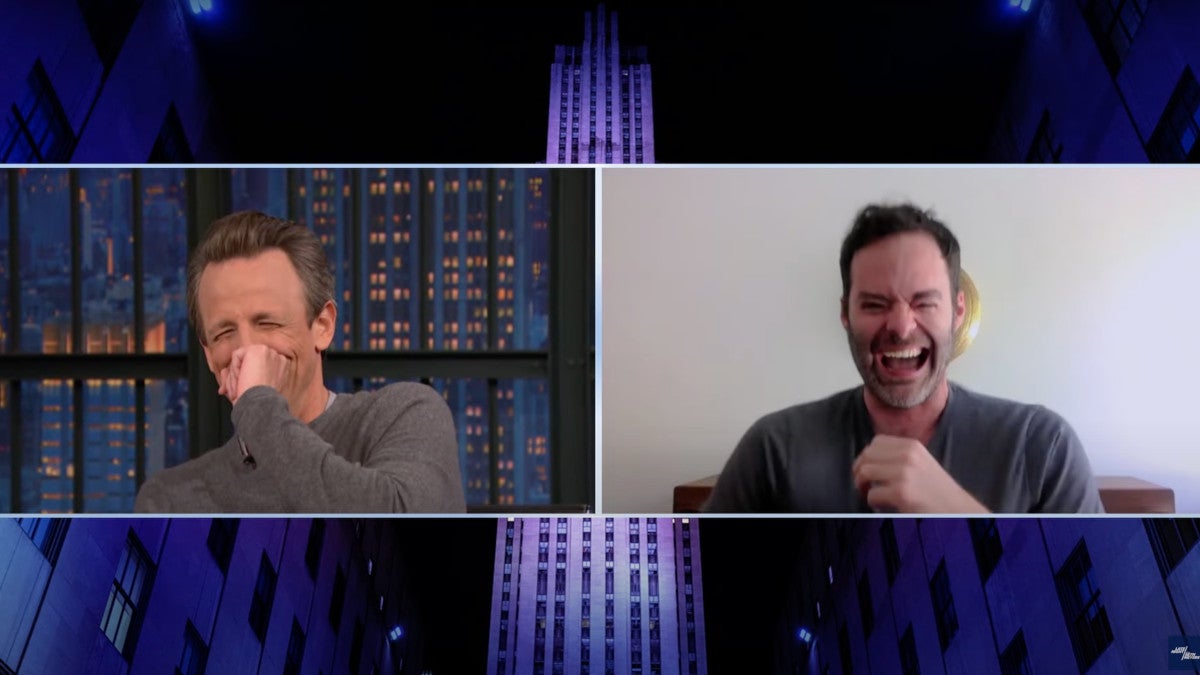 Bill Hader Can't Stop Laughing at Seth Meyers' Impressions of Al Pacino and Vince Vaughn (Video)