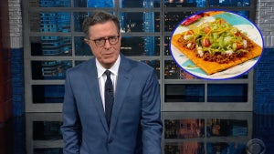 Stephen Colbert and the Cheez-It Tostada from Taco Bell (CBS)