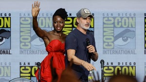 Danai Gurira and Andrew Lincoln during "The Walking Dead" panel at San Diego Comic-Con 2022 (Getty Images)