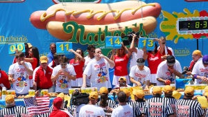 Hot dog eating contest in 2013 (Getty Images)